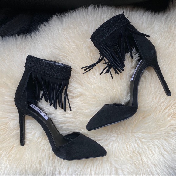 Steve Madden Shoes - Steve Madden Melia Black Suede Fringe Heel